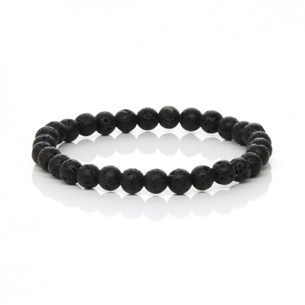 Lavastein Armband Schwarz Natur – mattes Armband aus echten Lavastein-Perlen mit elastischem Band