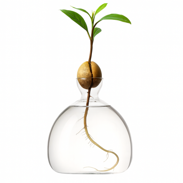 Keimglas Avocado – stilvolle Glasvase zur Anzucht eines Avocadokerns, dekorativ und nachhaltig