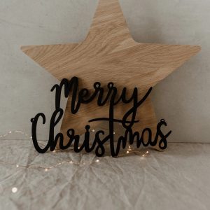 Holzschriftzug Merry Christmas Schwarz – moderner, schwarzer Schriftzug aus Holz für stilvolle Weihnachtsdekoration