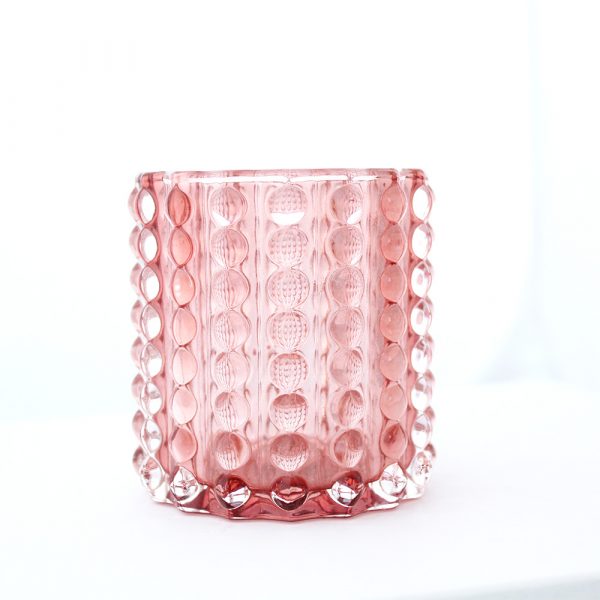 Windlicht Rosé – edles dunkelrosa Glaswindlicht mit genoppter Struktur und warmem Schattenspiel